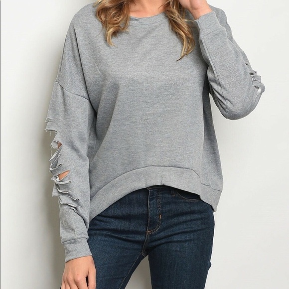 RolyPoly Tops - Unique Find Hi-Lo Hem Sweatshirt Top Ripped Sleeves S M L Heather Grey Crewneck